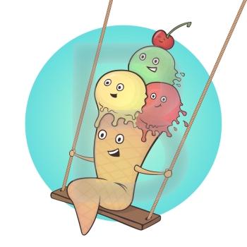 Cute ice cream character on a swing