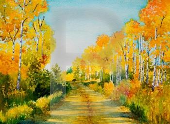 An original watercolor painting inspired by a beautiful,  Autumn colored, back road in Northern Saskatchewan.
