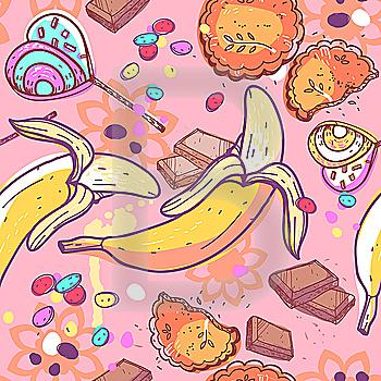 vector seamless pattern sweets and fruits