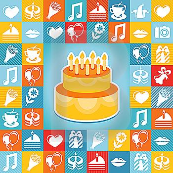 Vector birthday and party icons and signs