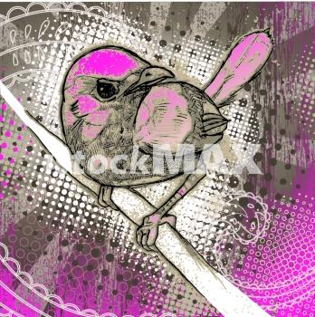 Metallic Ready File. Hand drawn bird on detailed grunge background.
