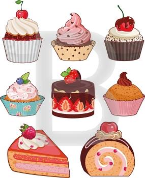 Set of appetizing cakes with different berries and stuffings