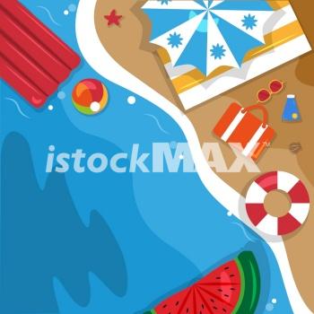 Beautiful Summer Beach Sea Nature Vacation Top View Background Illustration 07