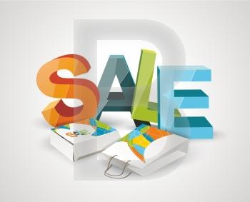 Sale Tag, Paper Bags and Box with 3d letters SALE.