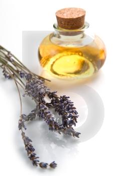 lavander oil with flower on white background