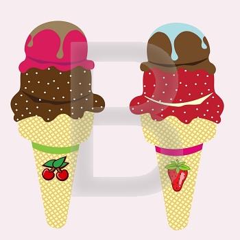 Vector illustration of cool ice cream cones with different flavors