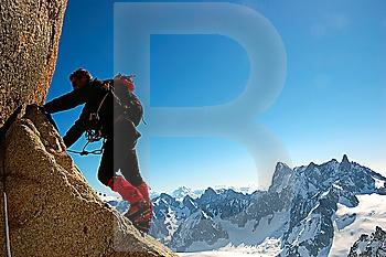 Male climber, Rock-climbing sport, horizontal orientation, day light; Mont Blanc massif