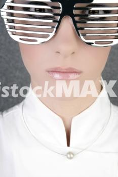 Metallic Ready File. futuristic modern businesswoman steel glasses closeup portrait