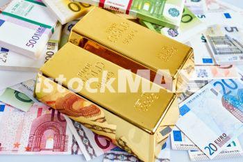 Gold bars, Financial, business investment concept. Gold Bars. Euro Money