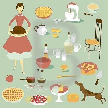 Domestic diva and a set of kitchen equipment and food