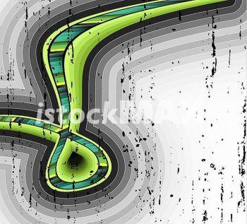 Metallic ready file. Vector illustration of a lined art curvy ribbon design with wavy elements and colored stripes. Washed out and textured grungy style.