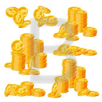 Bitcoin Stacks Set Vector. Crypto Currency. Virtual Money. Gold Coins Stack. Business Crypto Currency. Trading Design. Isolated Flat Cartoon Illustration. Bitcoin Stacks Set Vector. Crypto Currency. Virtual Money. Isolated Flat Cartoon Illustration