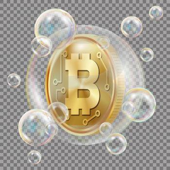 Bitcoin In Soap Bubble Vector. Investment Risk. Bitcoin Crash Digital Money. Crypto Currency Market. Realistic Isolated Illustration. Bitcoin In Soap Bubble Vector. Investment Risk. Price Market Value Going Down. Negative Growth Exchange Trading. Digital Money. Realistic Isolated Illustration