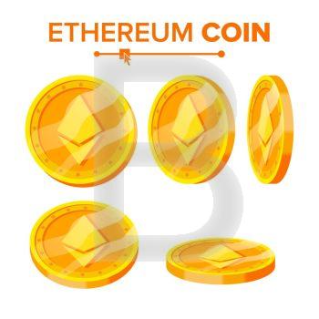 Ethereum Gold Coins Vector Set. Flip Different Angles. Ethereum Virtual Money. Digital Currency. Isolated Flat illustration. Ethereum Gold Coins Vector Set. Flip Different Angles. Ethereum Virtual Money. Digital Currency. Isolated illustration