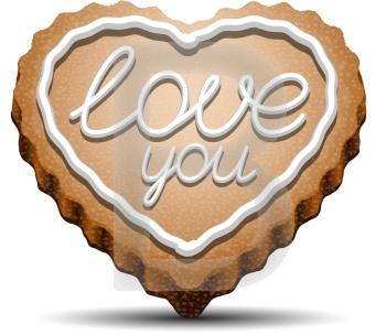 Cookie in the shape of a heart with the inscription "love you".