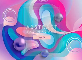 Abstract geometric gradient background with wavy shapes, square frame and balls. Colorful and digital backdrop for the advertise and marketing in dynamic, fluid forms. Vector illustration.. Abstract geometric gradient background with balls.