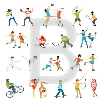 Kids Sport Icons Set. Flat icons set of kids doing different types of sports from football to archery isolated vector illustration