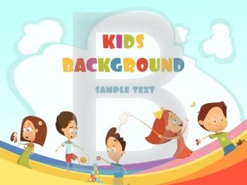 Playing Kids Background . Playing kids cartoon background with outdoor and indoor activities symbols vector illustration 