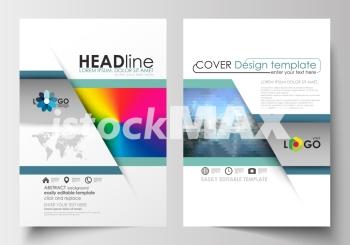 Business templates for brochure, magazine, flyer, booklet or annual report. Cover design, flat layout in A4 format. Abstract triangles, blue triangular background, modern colorful polygonal vector.. Business templates for brochure, magazine, flyer, booklet or annual report. Cover design template, easy editable blank, abstract flat layout in A4 size. Abstract triangles, blue triangular background, modern colorful polygonal vector.