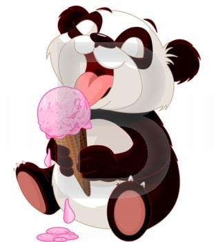 Cute panda eating ice cream