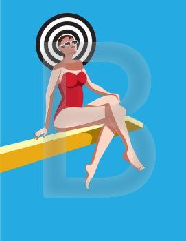 Sitting in the sunlight.. Creative conceptual vector. Woman sitting on a board in the sunlight.