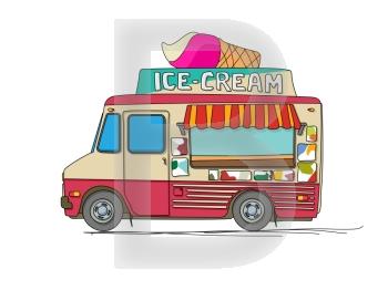 Ice cream truck cartoon drawing over white