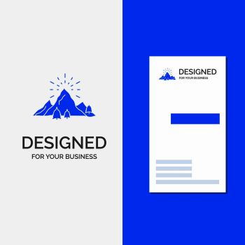 Business Logo for hill, landscape, nature, mountain, fireworks. Vertical Blue Business / Visiting Card template.. Vector EPS10 Abstract Template background