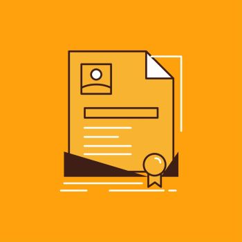 Contract, badge, Business, agreement, certificate Flat Line Filled Icon. Beautiful Logo button over yellow background for UI and UX, website or mobile application. Vector EPS10 Abstract Template background