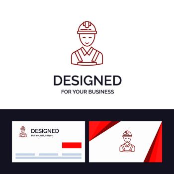 Creative Business Card and Logo template Worker, Building, Carpenter, Construction, Repair Vector Illustration