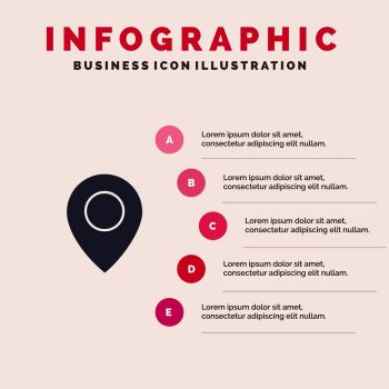 Twitter, Location, Map Solid Icon Infographics 5 Steps Presentation Background