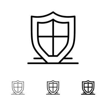 Internet, Protection, Safety, Security, Shield Bold and thin black line icon set