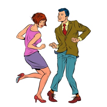 Couple dancing retro dance. Pop art vector illustration 50s 60s. Couple dancing retro dance