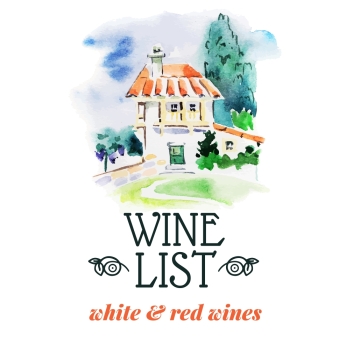 Wine list. Hand drawn sketch and watercolor illustration. Menu design