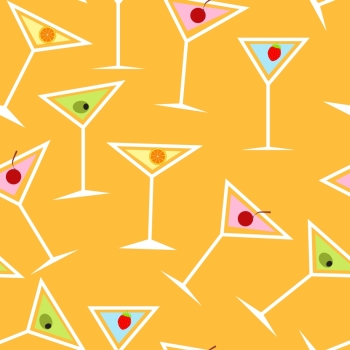 Seamless Background Pattern of  Alcoholic Cocktail Glass Vector Illustration