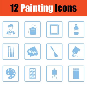 Set of painting icons. Blue frame design. Vector illustration.
