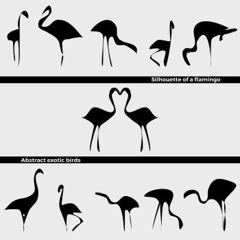 Vector set of logo in the form of a silhouette of tropical flamingo birds on a white background