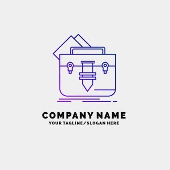 portfolio, Bag, file, folder, briefcase Purple Business Logo Template. Place for Tagline. Vector EPS10 Abstract Template background