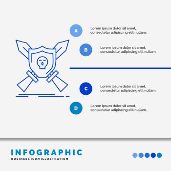 Badge, emblem, game, shield, swords Infographics Template for Website and Presentation. Line Blue icon infographic style vector illustration. Vector EPS10 Abstract Template background