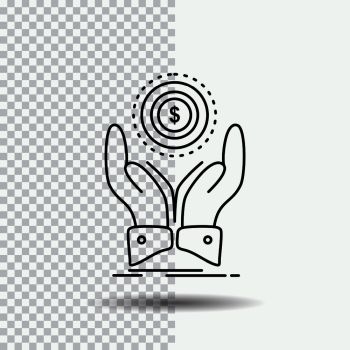 coin, hand, stack, dollar, income Line Icon on Transparent Background. Black Icon Vector Illustration. Vector EPS10 Abstract Template background