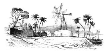 Agriculture in Egypt, Egyptian mill, vintage engraved illustration. Magasin Pittoresque 1841.