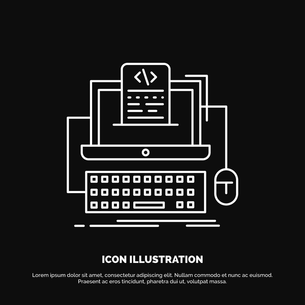 Code, coding, computer, monoblock, screen Icon. Line vector symbol for UI and UX, website or mobile application. Vector EPS10 Abstract Template background
