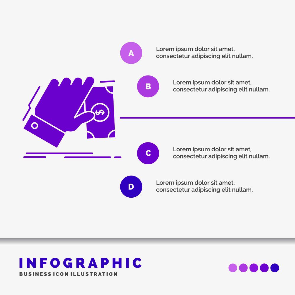 business, hand, money, earn, dollar Infographics Template for Website and Presentation. GLyph Purple icon infographic style vector illustration.. Vector EPS10 Abstract Template background