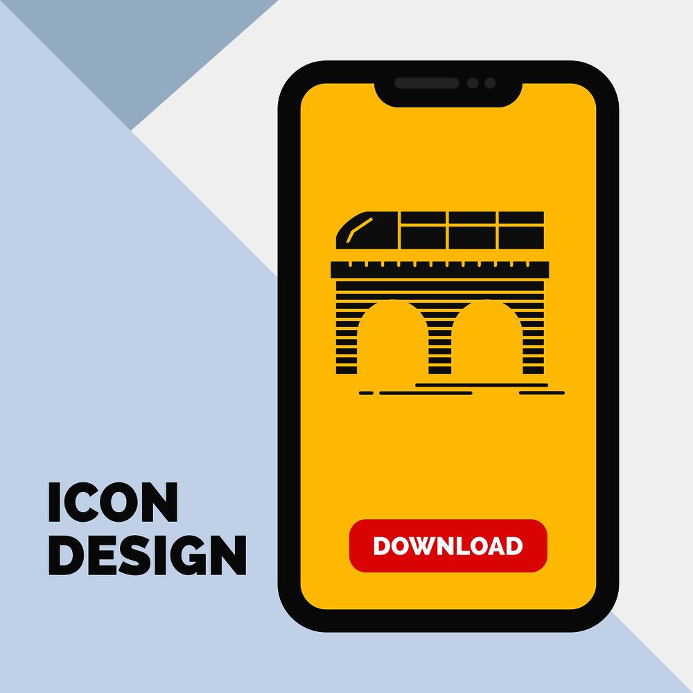 metro, railroad, railway, train, transport Glyph Icon in Mobile for Download Page. Yellow Background. Vector EPS10 Abstract Template background