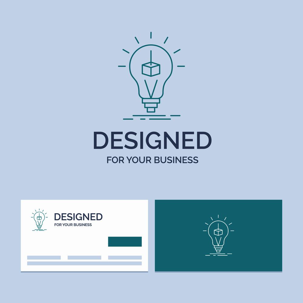 3d Cube, idea, bulb, printing, box Business Logo Line Icon Symbol for your business. Turquoise Business Cards with Brand logo template. Vector EPS10 Abstract Template background