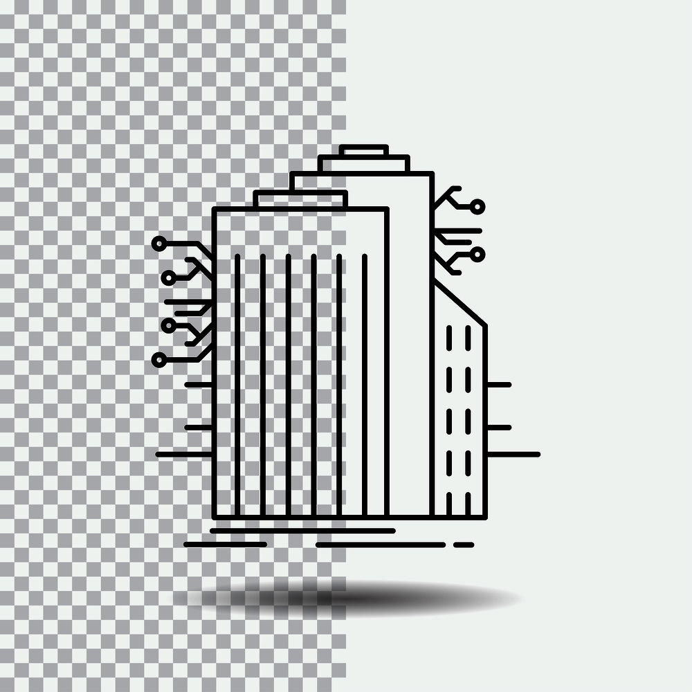 Building, Technology, Smart City, Connected, internet Line Icon on Transparent Background. Black Icon Vector Illustration. Vector EPS10 Abstract Template background