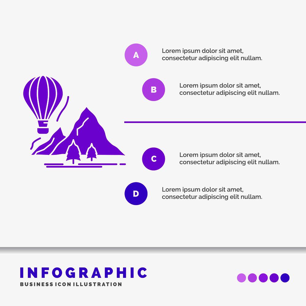 explore, travel, mountains, camping, balloons Infographics Template for Website and Presentation. GLyph Purple icon infographic style vector illustration.. Vector EPS10 Abstract Template background