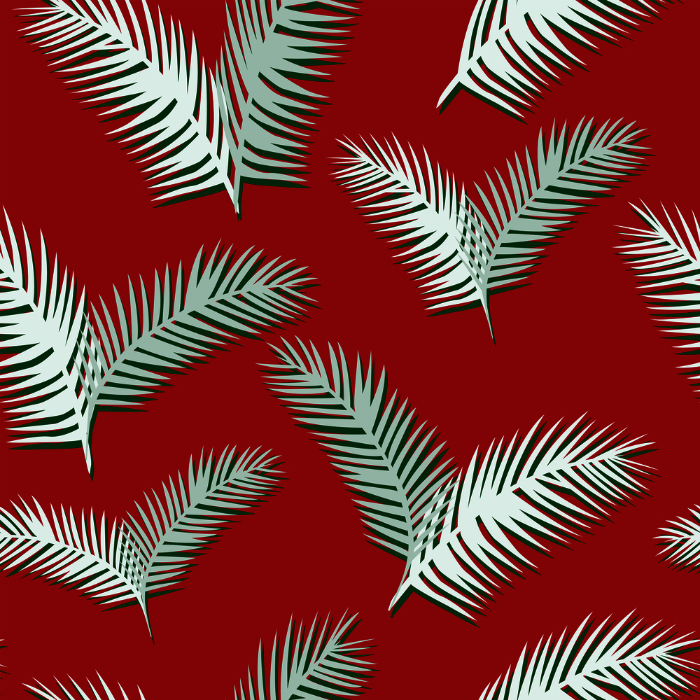 White green tropical palm leaves seamless pattern on the red background. Abstract flat composition