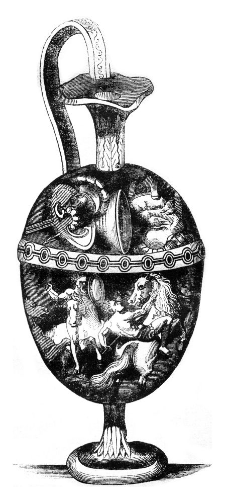 Enamelled copper vase, manufacturing Limoges, vintage engraved illustration. Magasin Pittoresque 1841.