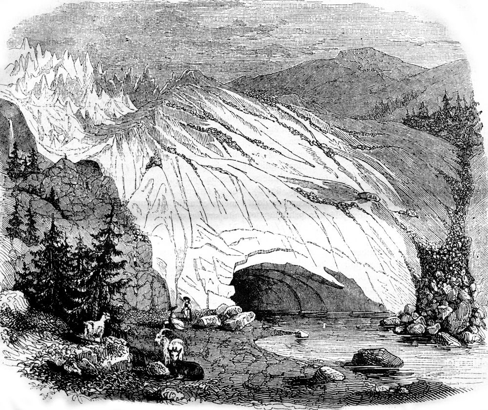 Glaciers, vintage engraved illustration. Magasin Pittoresque 1842.