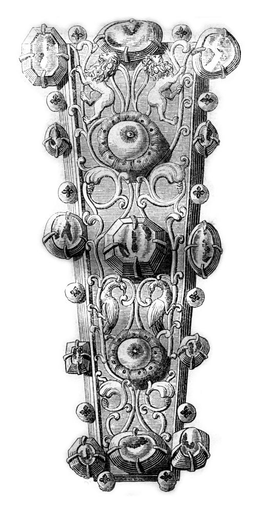 Jewel in the tomb of Constance of Aragon, in Palermo, vintage engraved illustration. Magasin Pittoresque 1842.